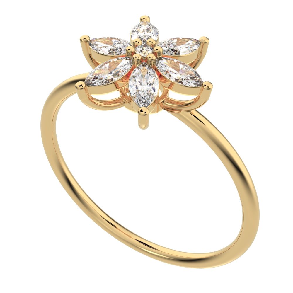 0.61 ct Marquise Cut Simulated Clear Diamond dainty Minimalist cluster halo eye floral star 14K / 18K Solid Yellow Gold everyday ring