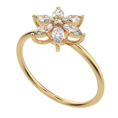 0.61 ct Marquise Cut Simulated Clear Diamond dainty Minimalist cluster halo eye floral star 14K / 18K Solid Yellow Gold everyday ring