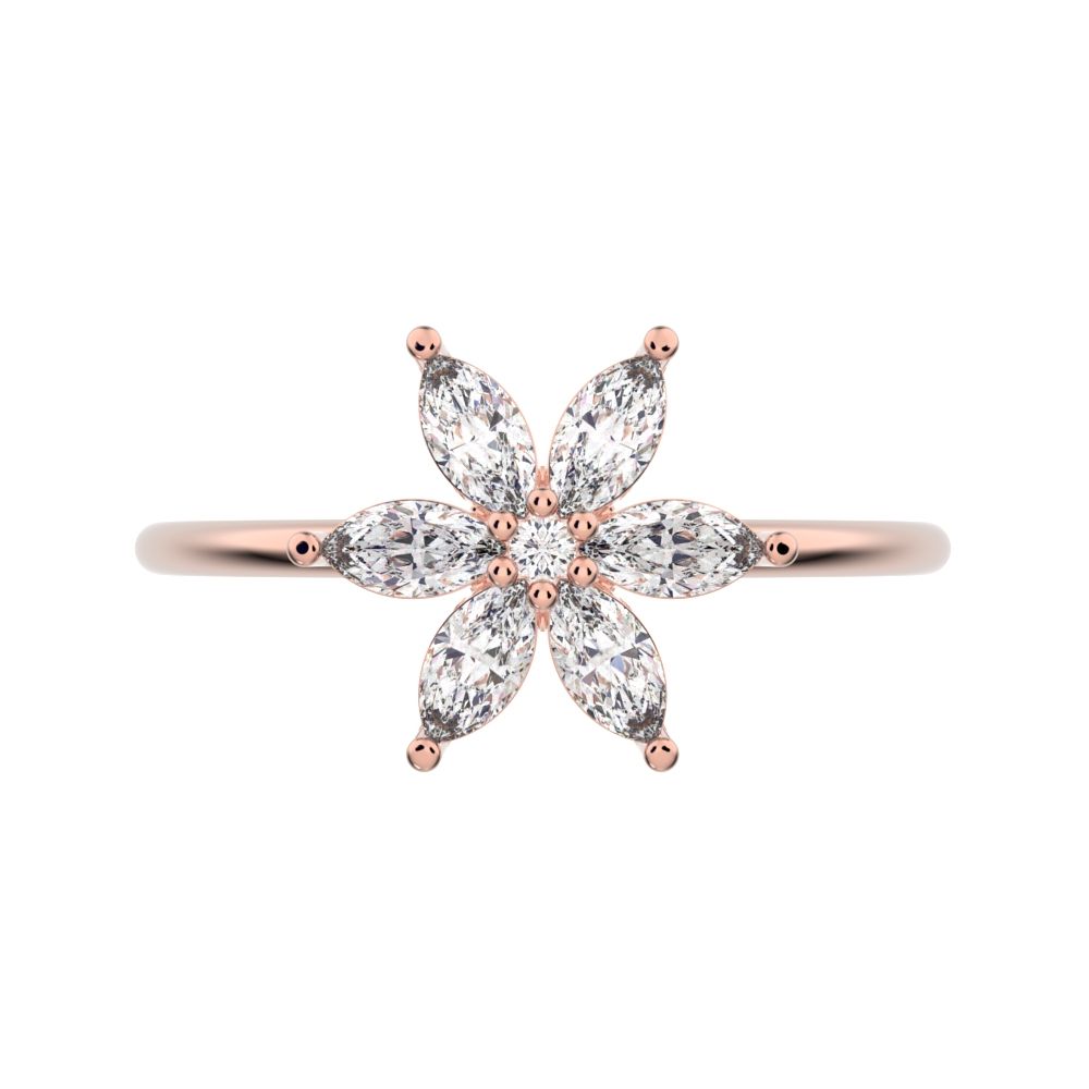 0.61 ct Marquise Cut Simulated Clear Diamond dainty Minimalist cluster halo eye floral star 14K / 18K Solid Rose Gold everyday ring