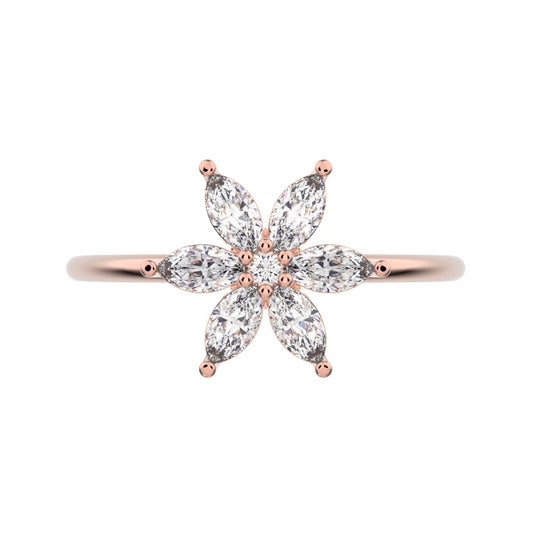 0.61 ct Marquise Cut Simulated Clear Diamond dainty Minimalist cluster halo eye floral star 14K / 18K Solid Rose Gold everyday ring