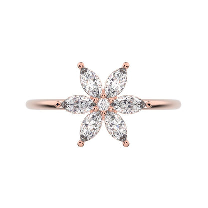0.61 ct Marquise Cut Moissanite dainty Minimalist cluster halo eye floral star 14K / 18K Solid Rose Gold everyday ring