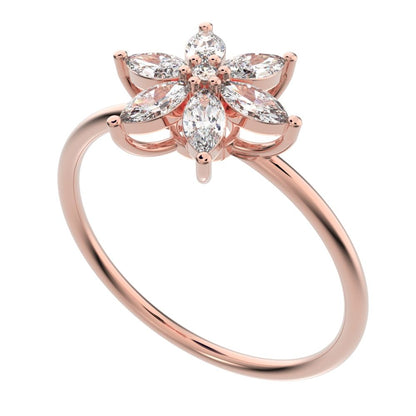 0.61 ct Marquise Cut Moissanite dainty Minimalist cluster halo eye floral star 14K / 18K Solid Rose Gold everyday ring