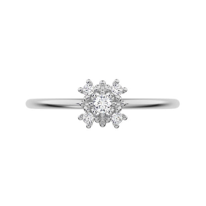 0.07 ct Round Cut Simulated Clear Diamond dainty Minimalist cluster square eye floral star 14K / 18K Solid White Gold everyday ring