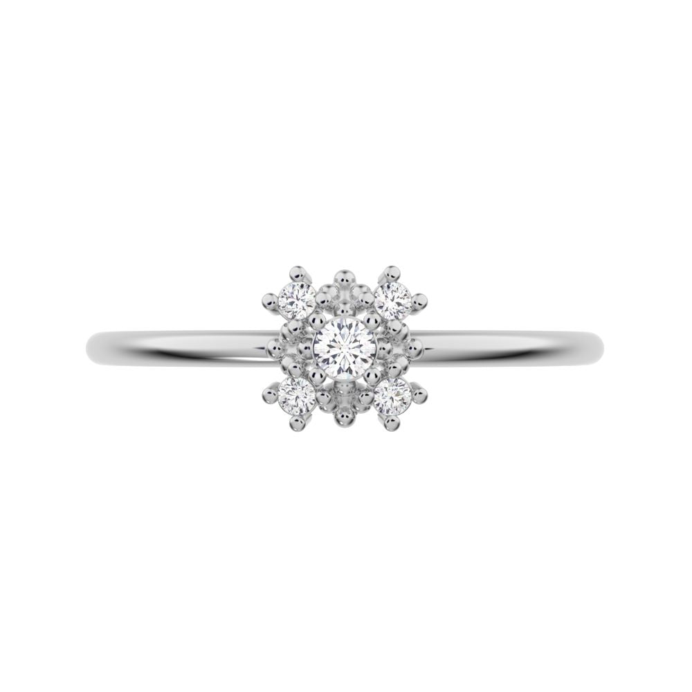 0.07 ct Round Cut Moissanite dainty Minimalist cluster square eye floral star 14K / 18K Solid White Gold everyday ring