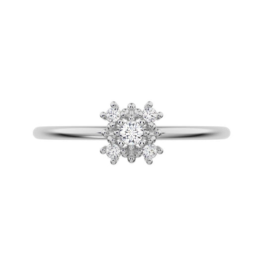 0.07 ct Round Cut Moissanite dainty Minimalist cluster square eye floral star 14K / 18K Solid White Gold everyday ring