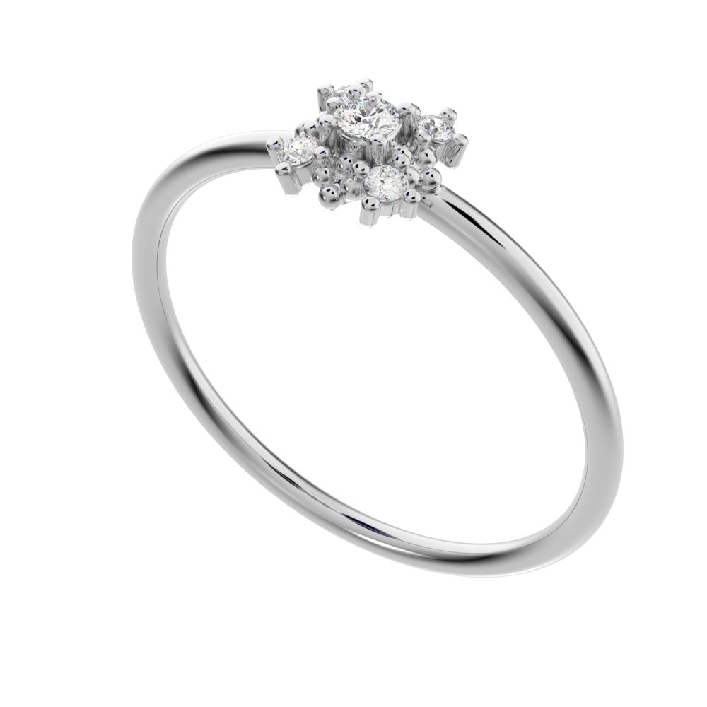 0.07 ct Round Cut Simulated Clear Diamond dainty Minimalist cluster square eye floral star 14K / 18K Solid White Gold everyday ring