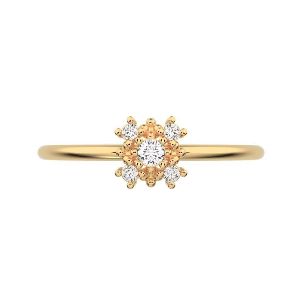 0.07 ct Round Cut Moissanite dainty Minimalist cluster square eye floral star 14K / 18K Solid Yellow Gold everyday ring