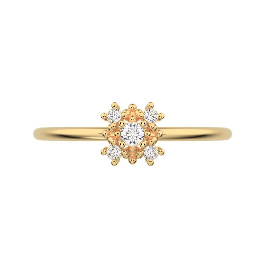 0.07 ct Round Cut Moissanite dainty Minimalist cluster square eye floral star 14K / 18K Solid Yellow Gold everyday ring