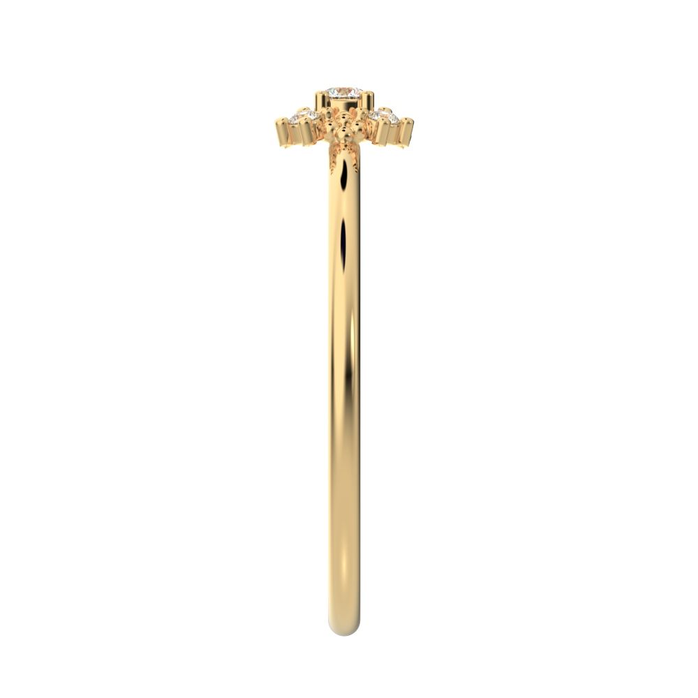 0.07 ct Round Cut Moissanite dainty Minimalist cluster square eye floral star 14K / 18K Solid Yellow Gold everyday ring