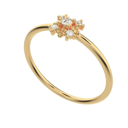 0.07 ct Round Cut Moissanite dainty Minimalist cluster square eye floral star 14K / 18K Solid Yellow Gold everyday ring