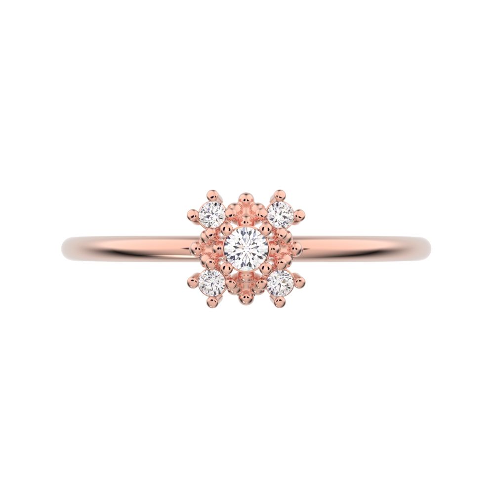 0.07 ct Round Cut Simulated Clear Diamond dainty Minimalist cluster square eye floral star 14K / 18K Solid Rose Gold everyday ring