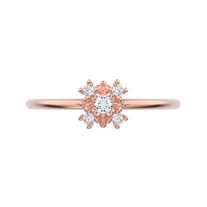 0.07 ct Round Cut Simulated Clear Diamond dainty Minimalist cluster square eye floral star 14K / 18K Solid Rose Gold everyday ring