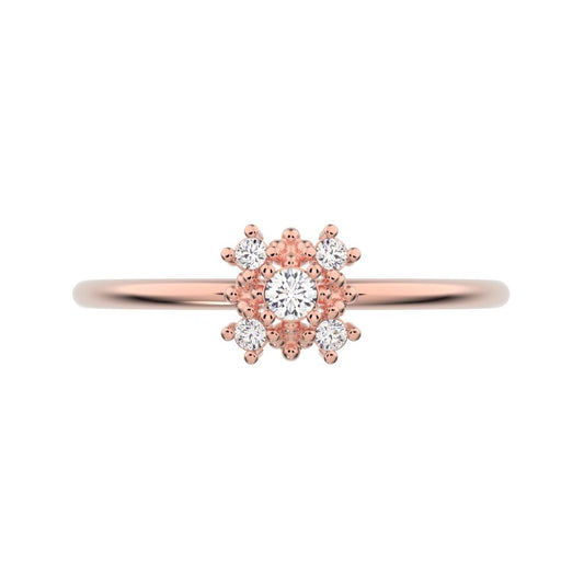 0.07 ct Round Cut Moissanite dainty Minimalist cluster square eye floral star 14K / 18K Solid Rose Gold everyday ring