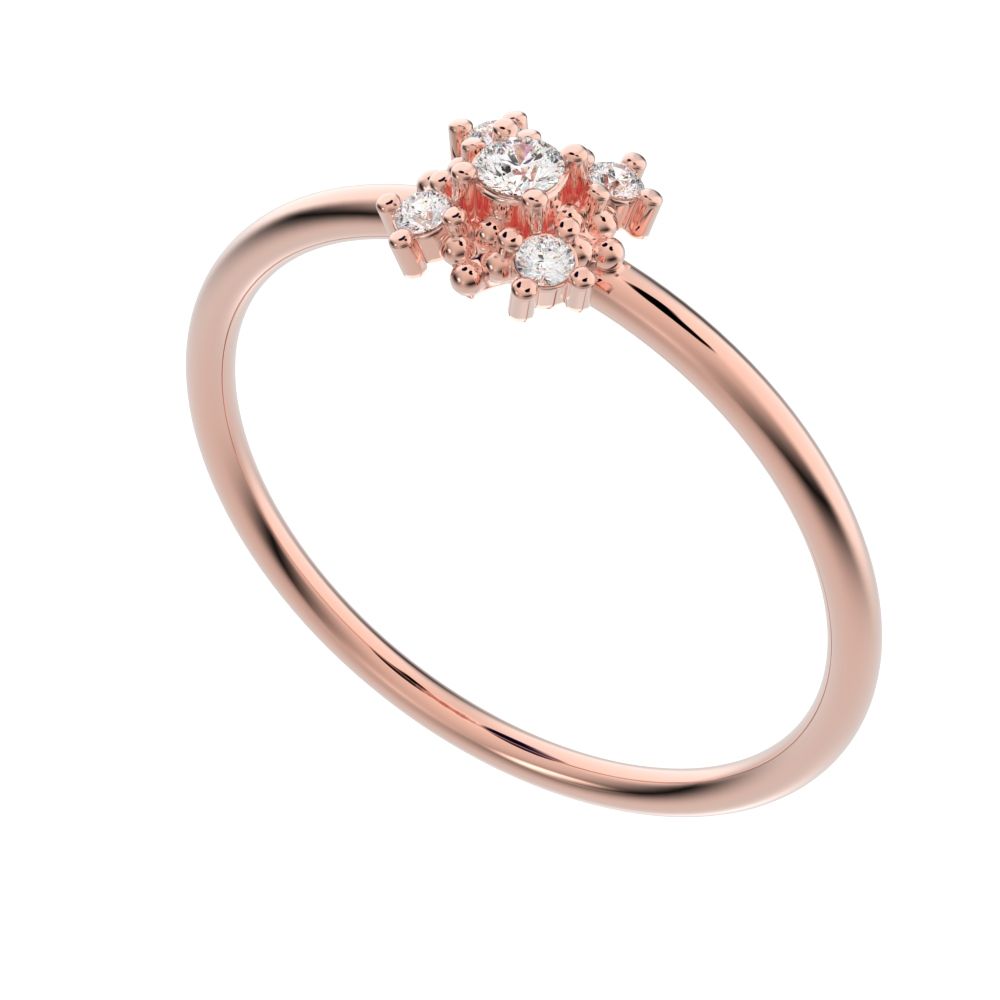 0.07 ct Round Cut Simulated Clear Diamond dainty Minimalist cluster square eye floral star 14K / 18K Solid Rose Gold everyday ring