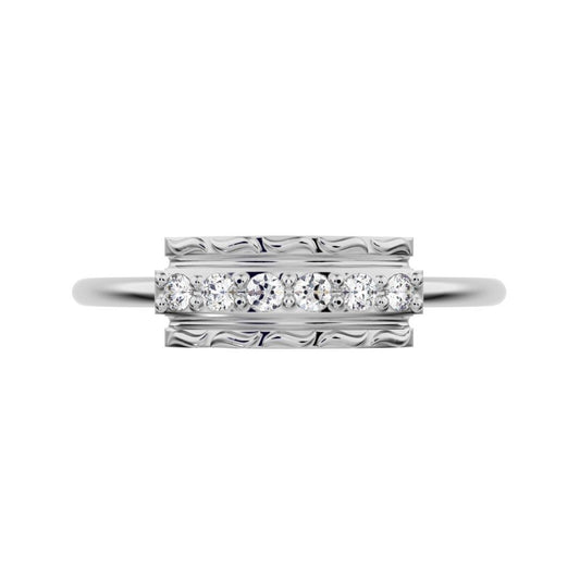 0.09 ct Round Cut Moissanite dainty Minimalist cluster textured channel infinity 14K / 18K Solid White Gold everyday ring