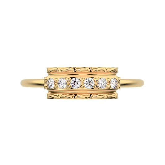0.09 ct Round Cut Moissanite dainty Minimalist cluster textured channel infinity 14K / 18K Solid Yellow Gold everyday ring