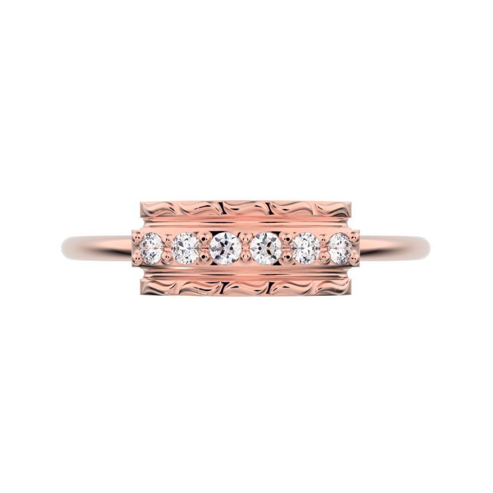0.09 ct Round Cut Simulated Clear Diamond dainty Minimalist cluster textured channel infinity 14K / 18K Solid Rose Gold everyday ring