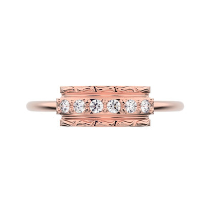 0.09 ct Round Cut Simulated Clear Diamond dainty Minimalist cluster textured channel infinity 14K / 18K Solid Rose Gold everyday ring