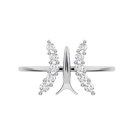 0.18 ct Round Cut Simulated Clear Diamond dainty Minimalist cluster butterfly floral infinity 14K / 18K Solid White Gold everyday ring