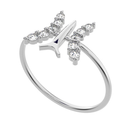 0.18 ct Round Cut Simulated Clear Diamond dainty Minimalist cluster butterfly floral infinity 14K / 18K Solid White Gold everyday ring