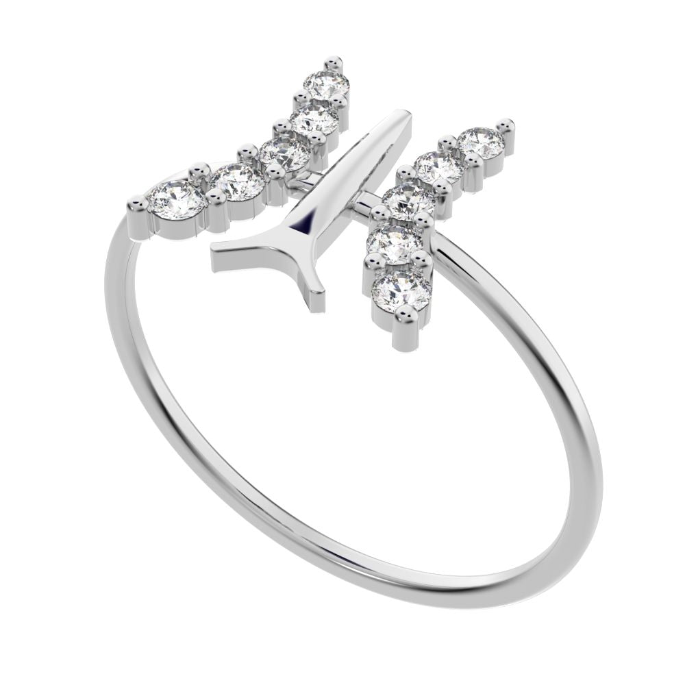 0.18 ct Round Cut Moissanite dainty Minimalist cluster butterfly floral infinity 14K / 18K Solid White Gold everyday ring