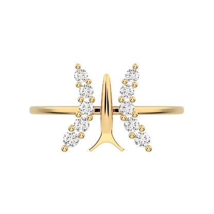 0.18 ct Round Cut Moissanite dainty Minimalist cluster butterfly floral infinity 14K / 18K Solid Yellow Gold everyday ring