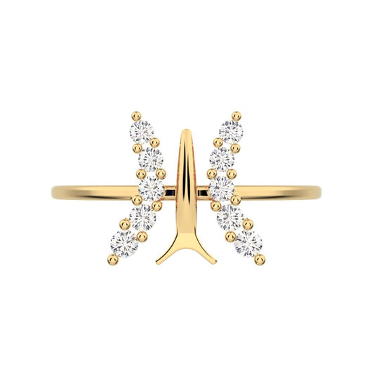 0.18 ct Round Cut Moissanite dainty Minimalist cluster butterfly floral infinity 14K / 18K Solid Yellow Gold everyday ring
