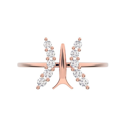 0.18 ct Round Cut Moissanite dainty Minimalist cluster butterfly floral infinity 14K / 18K Solid Rose Gold everyday ring