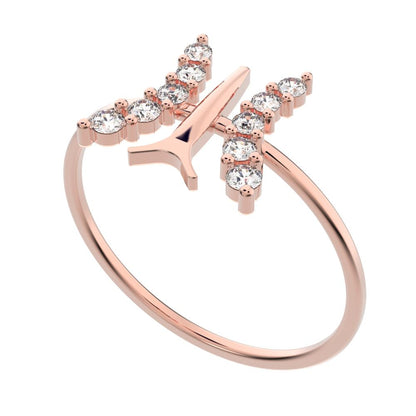 0.18 ct Round Cut Moissanite dainty Minimalist cluster butterfly floral infinity 14K / 18K Solid Rose Gold everyday ring