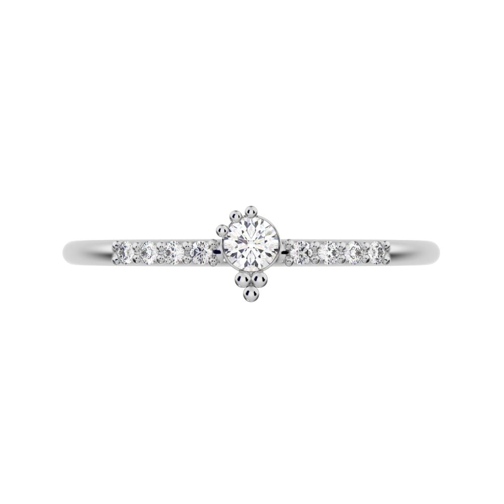 0.12 ct Round Cut Simulated Clear Diamond dainty Minimalist solitaire with accents vertical simple 14K / 18K Solid White Gold everyday ring
