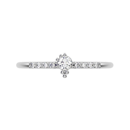0.12 ct Round Cut Simulated Clear Diamond dainty Minimalist solitaire with accents vertical simple 14K / 18K Solid White Gold everyday ring