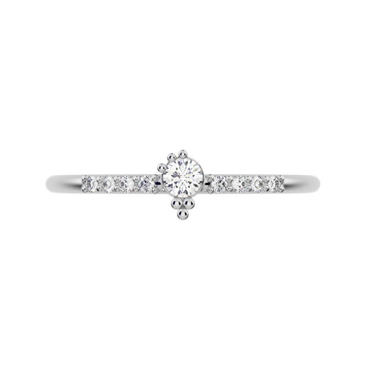 0.12 ct Round Cut Simulated Clear Diamond dainty Minimalist solitaire with accents vertical simple 14K / 18K Solid White Gold everyday ring