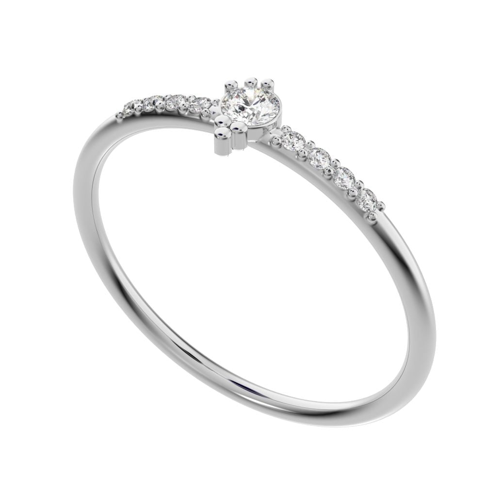 0.12 ct Round Cut Simulated Clear Diamond dainty Minimalist solitaire with accents vertical simple 14K / 18K Solid White Gold everyday ring