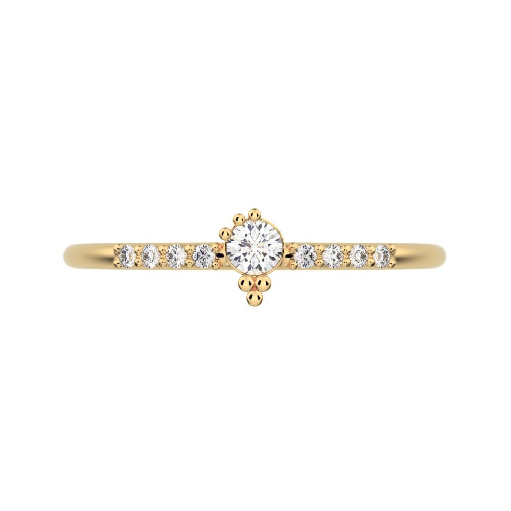 0.12 ct Round Cut Simulated Clear Diamond Minimalist solitaire with accents vertical simple 14K / 18K Solid Yellow Gold everyday ring