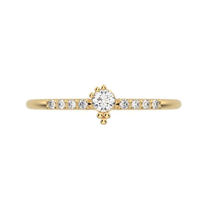 0.12 ct Round Cut Moissanite dainty Minimalist solitaire with accents vertical light simple 14K / 18K Solid Yellow Gold everyday ring
