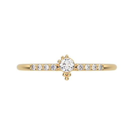 0.12 ct Round Cut Moissanite dainty Minimalist solitaire with accents vertical light simple 14K / 18K Solid Yellow Gold everyday ring