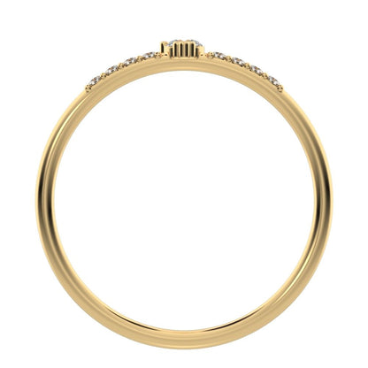 0.12 ct Round Cut Simulated Clear Diamond Minimalist solitaire with accents vertical simple 14K / 18K Solid Yellow Gold everyday ring