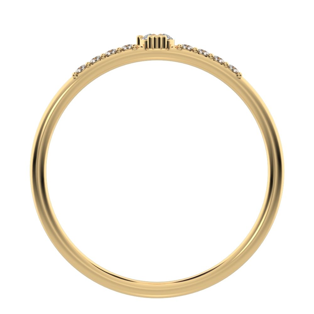 0.12 ct Round Cut Moissanite dainty Minimalist solitaire with accents vertical light simple 14K / 18K Solid Yellow Gold everyday ring
