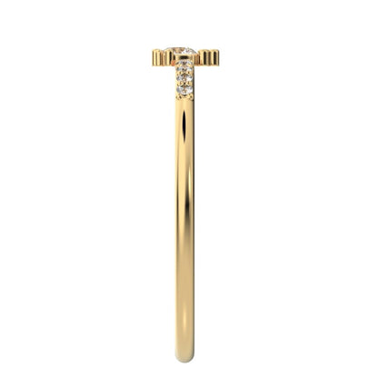 0.12 ct Round Cut Simulated Clear Diamond Minimalist solitaire with accents vertical simple 14K / 18K Solid Yellow Gold everyday ring