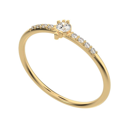 0.12 ct Round Cut Simulated Clear Diamond Minimalist solitaire with accents vertical simple 14K / 18K Solid Yellow Gold everyday ring