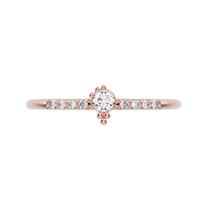 0.12 ct Round Cut Simulated Clear Diamond dainty Minimalist solitaire with accents vertical simple 14K / 18K Solid Rose Gold everyday ring