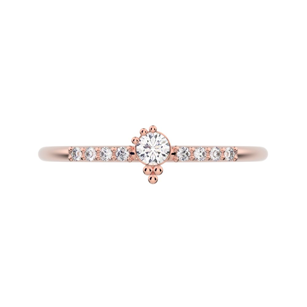 0.12 ct Round Cut Moissanite dainty Minimalist solitaire with accents vertical light simple 14K / 18K Solid Rose Gold everyday ring