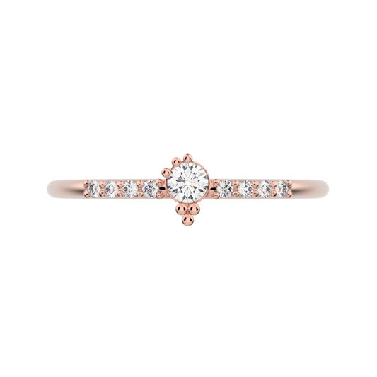 0.12 ct Round Cut Moissanite dainty Minimalist solitaire with accents vertical light simple 14K / 18K Solid Rose Gold everyday ring