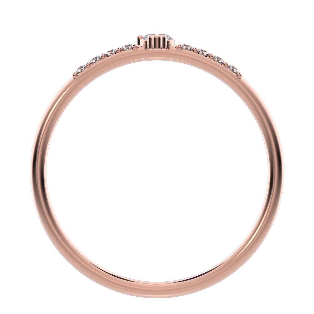 0.12 ct Round Cut Simulated Clear Diamond dainty Minimalist solitaire with accents vertical simple 14K / 18K Solid Rose Gold everyday ring