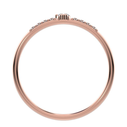 0.12 ct Round Cut Simulated Clear Diamond dainty Minimalist solitaire with accents vertical simple 14K / 18K Solid Rose Gold everyday ring