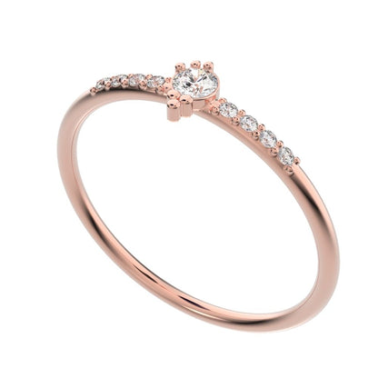 0.12 ct Round Cut Simulated Clear Diamond dainty Minimalist solitaire with accents vertical simple 14K / 18K Solid Rose Gold everyday ring