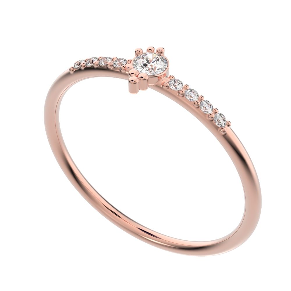 0.12 ct Round Cut Moissanite dainty Minimalist solitaire with accents vertical light simple 14K / 18K Solid Rose Gold everyday ring