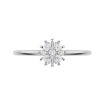 0.11 ct Round Cut Simulated Clear Diamond dainty Minimalist cluster halo floral star snow flake 14K / 18K Solid White Gold everyday ring