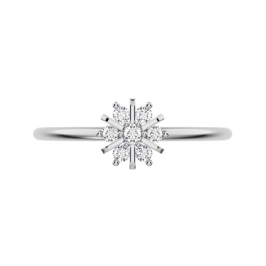 0.11 ct Round Cut Simulated Clear Diamond dainty Minimalist cluster halo floral star snow flake 14K / 18K Solid White Gold everyday ring