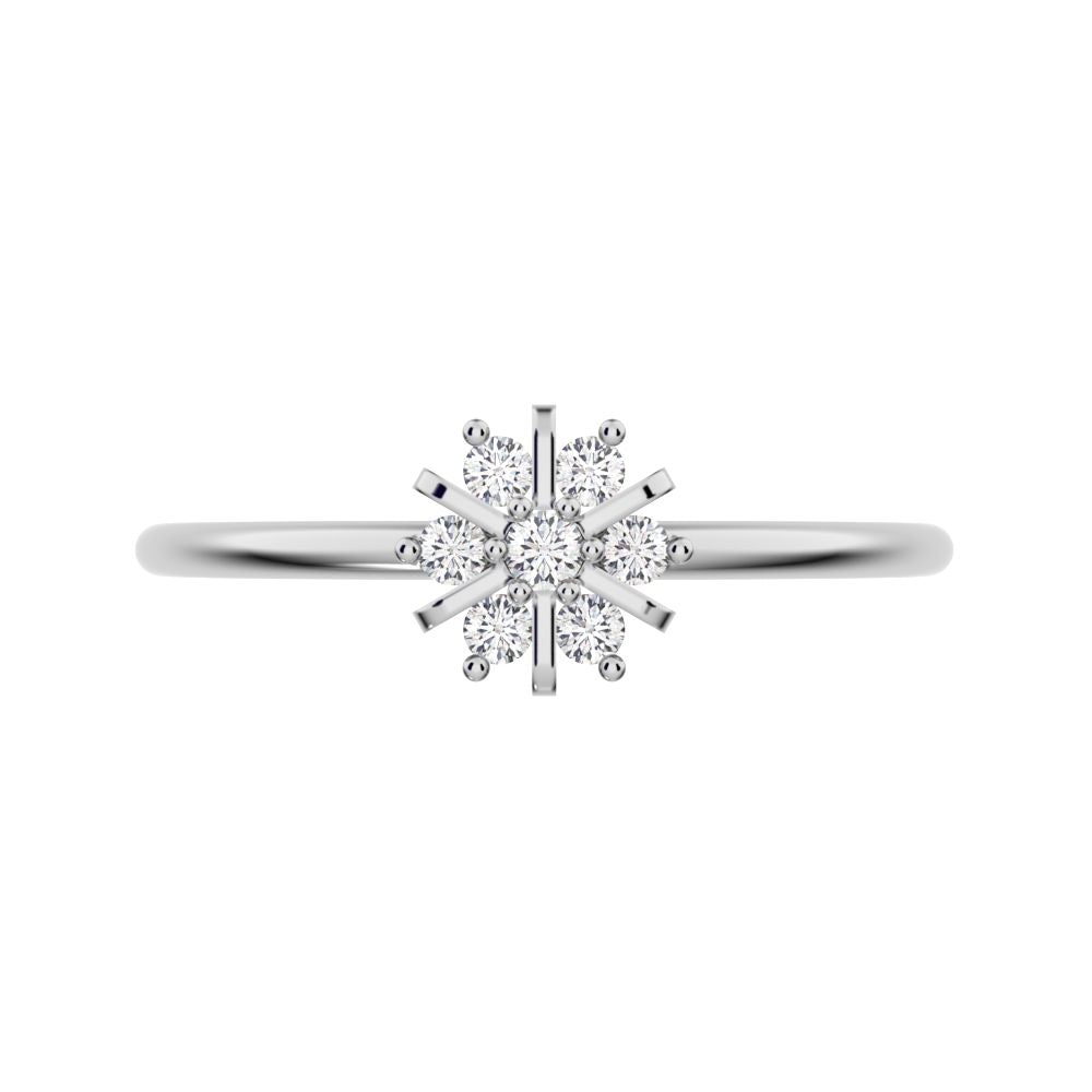 0.11 ct Round Cut Moissanite dainty Minimalist cluster halo floral star snow flake 14K / 18K Solid White Gold everyday ring
